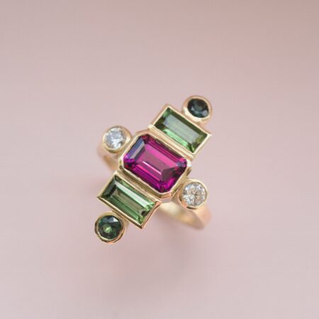 Art Deco multigem and gold statement ring