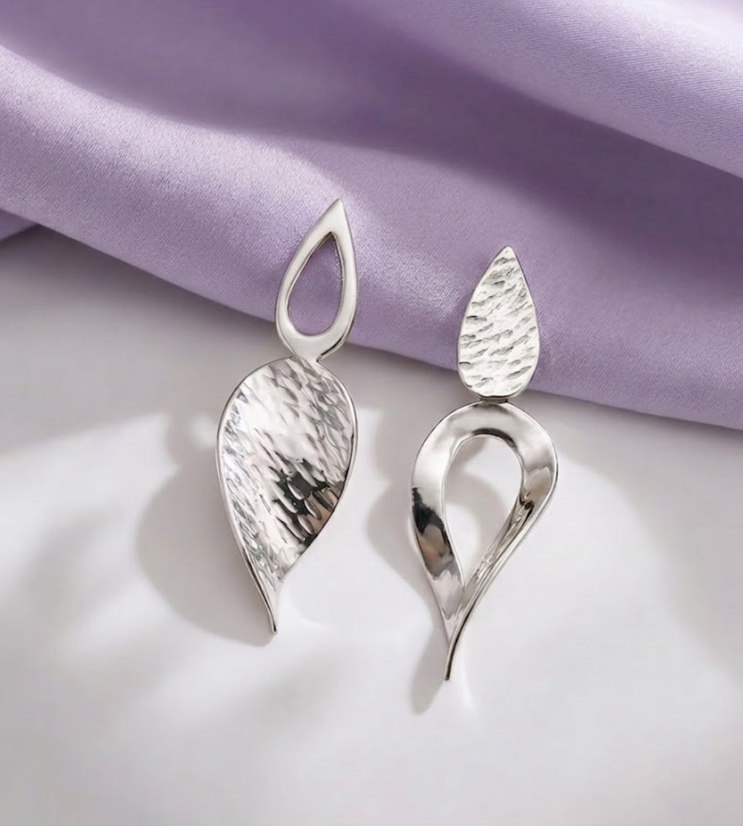 Edele statement silver double twisted petal earrings 2