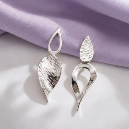 Edele statement silver double twisted petal earrings 2