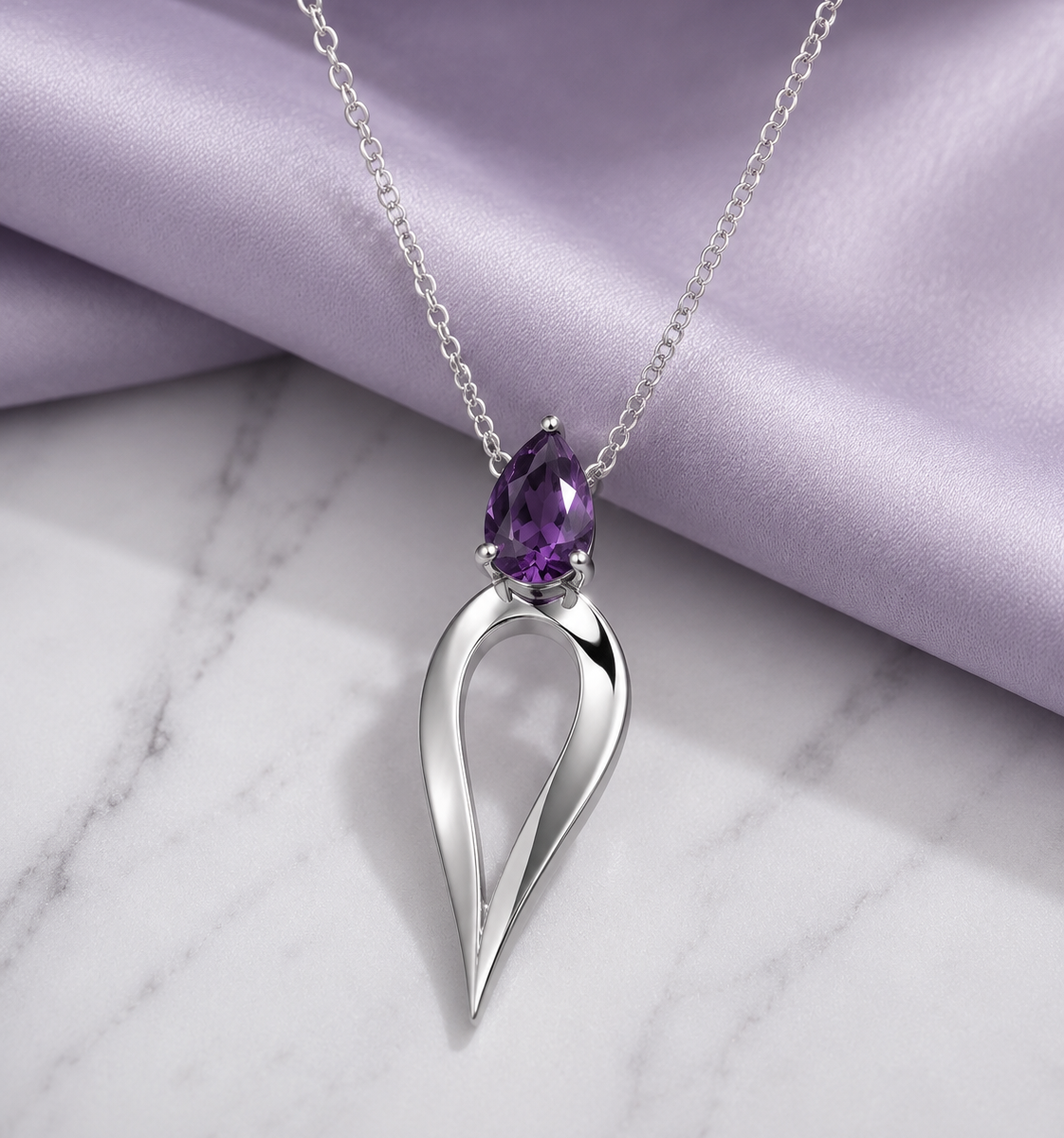 Edele statement silver twisted necklace with per cut amethyst 2