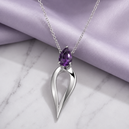 Edele statement silver twisted necklace with per cut amethyst 2