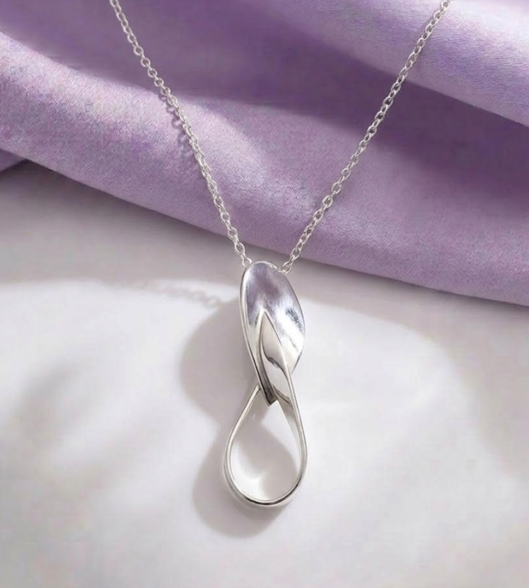 Edele statement twisted double petal silver necklace 2