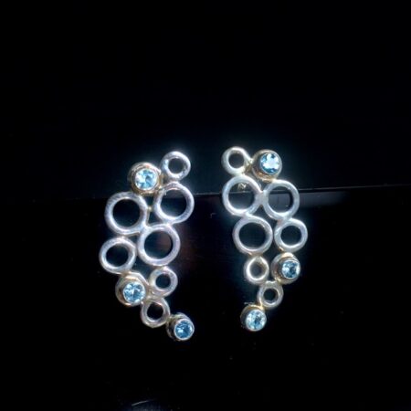 Silver champagne bubble earrings with blue topaz
