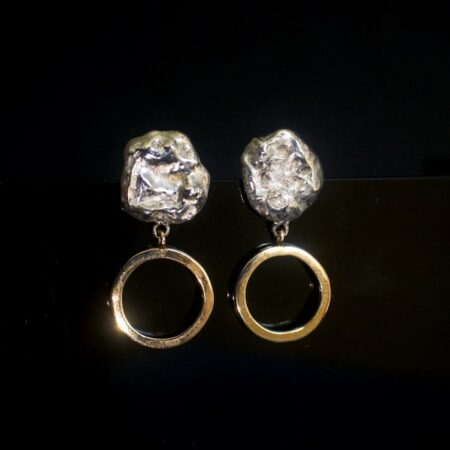 Organic silver nugget earrings with gold circles