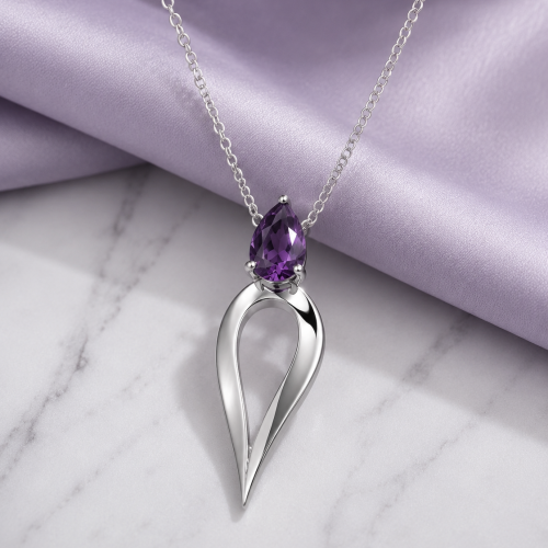 Edele statement silver twisted necklace with per cut amethyst 2